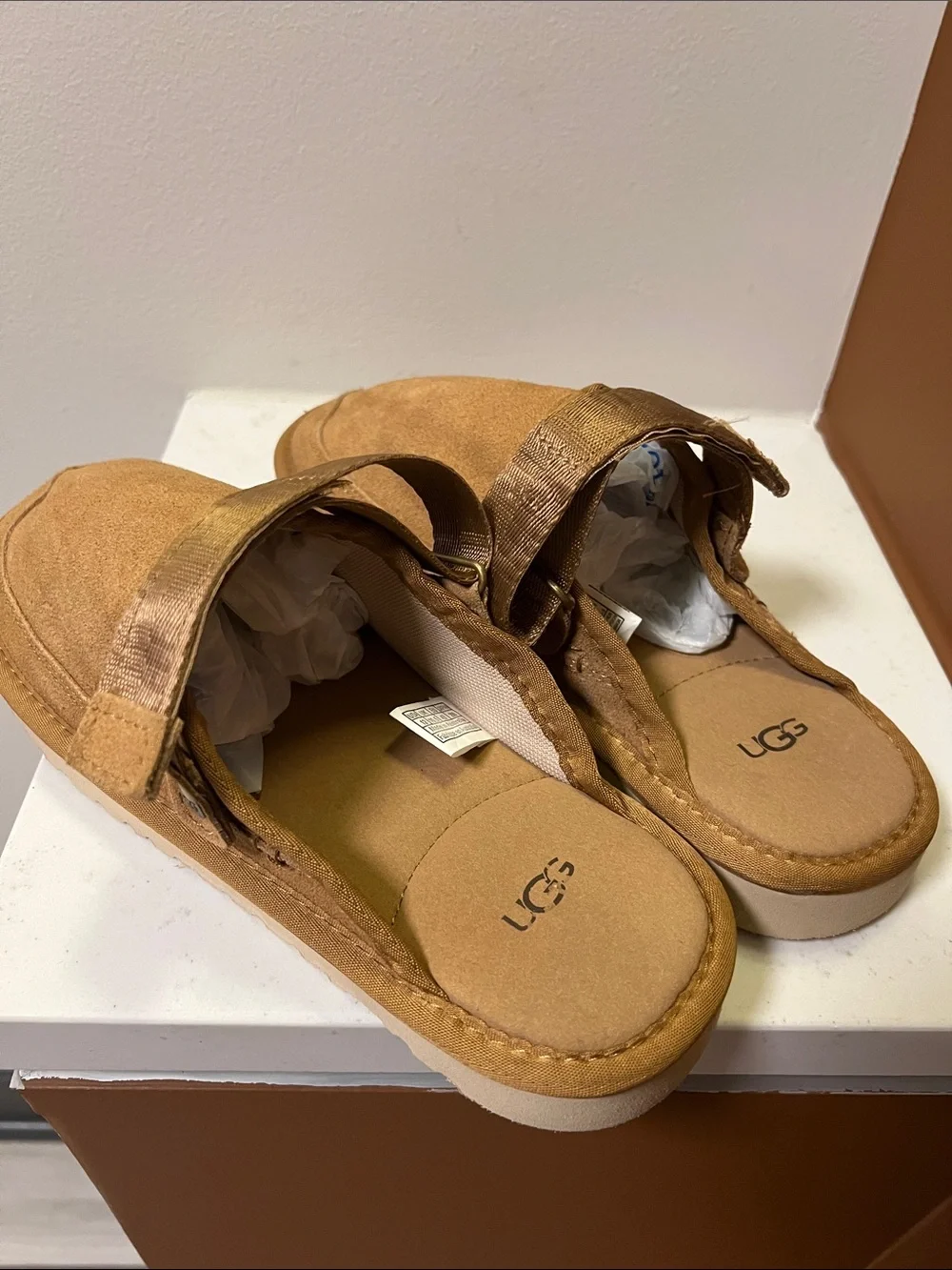 SMAIBULUN UGG | LYLA SUEDE SLINGBACK SCUFF SLIPPER - CHESTNUT Women's 12